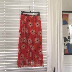 URBAN OUTFITTERS orange floral midi skirt